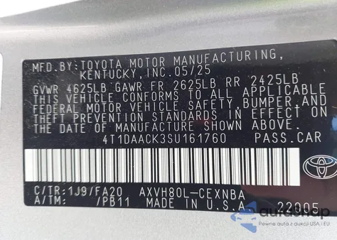 2025 Toyota Camry Le from USA, damaged, VIN 4T1DAACK3SU161760